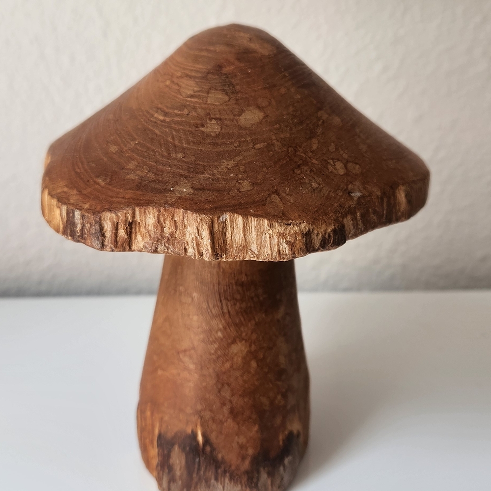 Rustic Brown Wooden Mushroom Sculpture